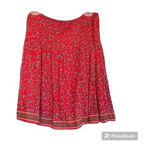 MAX STUDIO Red Floral Skirt Elastic Waistband Lined Size Large